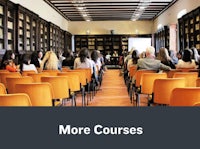 a lecture hall with rows of chairs and the words more courses